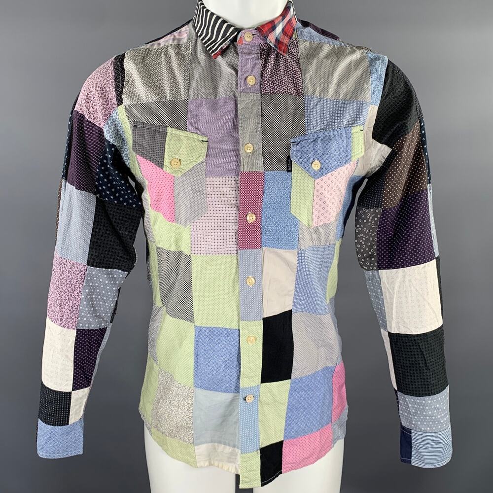 PAUL SMITH JEANS Size M Black Multi-Color Patchwork Cotton Long Sleeve Shirt